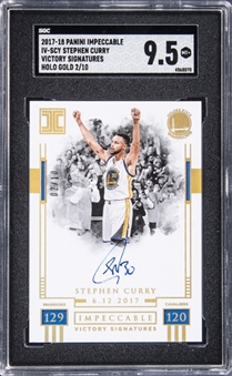 2017 Panini Impeccable Basketball Gold Holographic Victory Signatures #IV-SCY Stephen Curry Signed Card (#2/10) - SGC MT+ 9.5